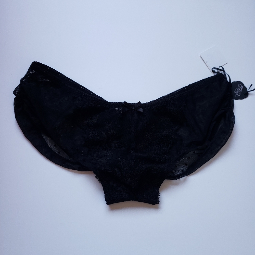 BEL NIENTE Panties/ Underwear Size Large Black Lace See Through Sexy Polka Dot